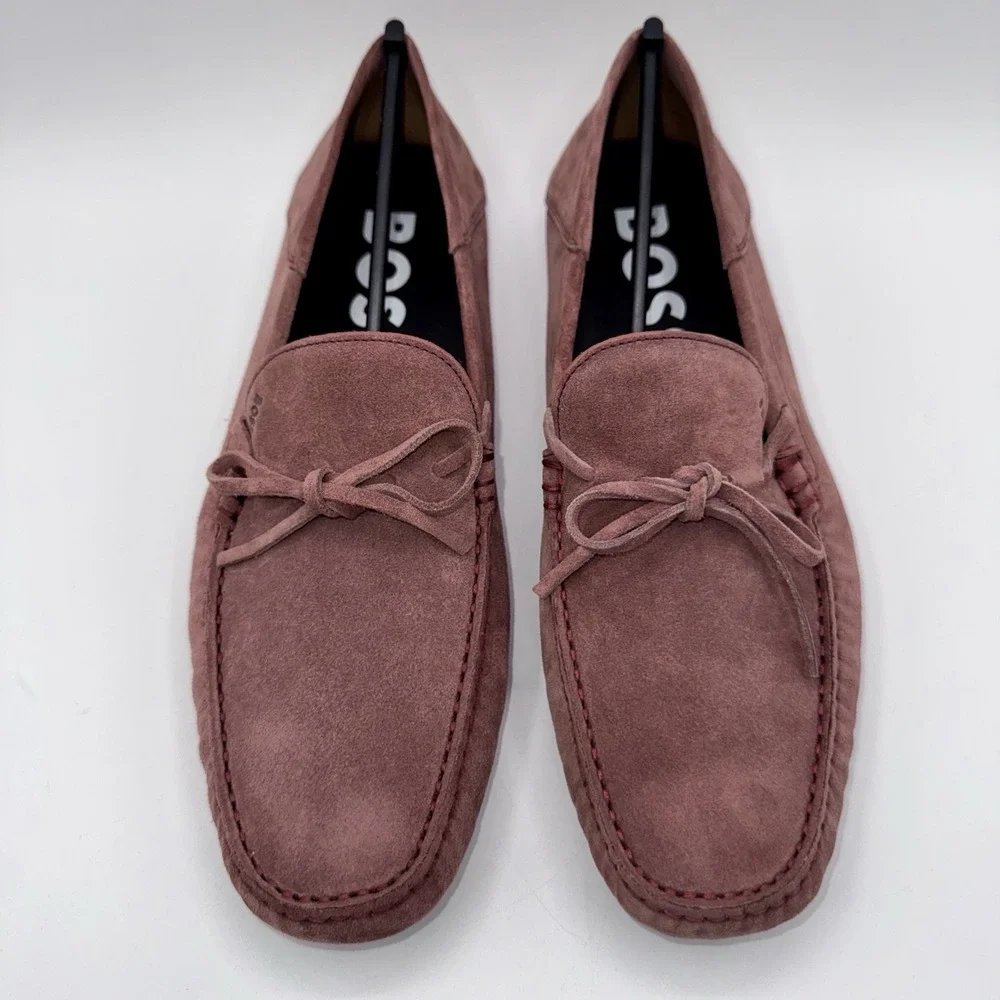 Hugo Boss Driver Mix Saddle Loafers‎ Men's Size 9.5 Open Pink Suede Dustbags